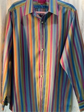 Alexander Seville Row Bold Rainbow Stripe Dress Shirt